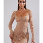 Zeta Sheer Embellished Long Sleeve A-Line Mini Dress - Endless - UAE Rental and Resale for Women's Fashion