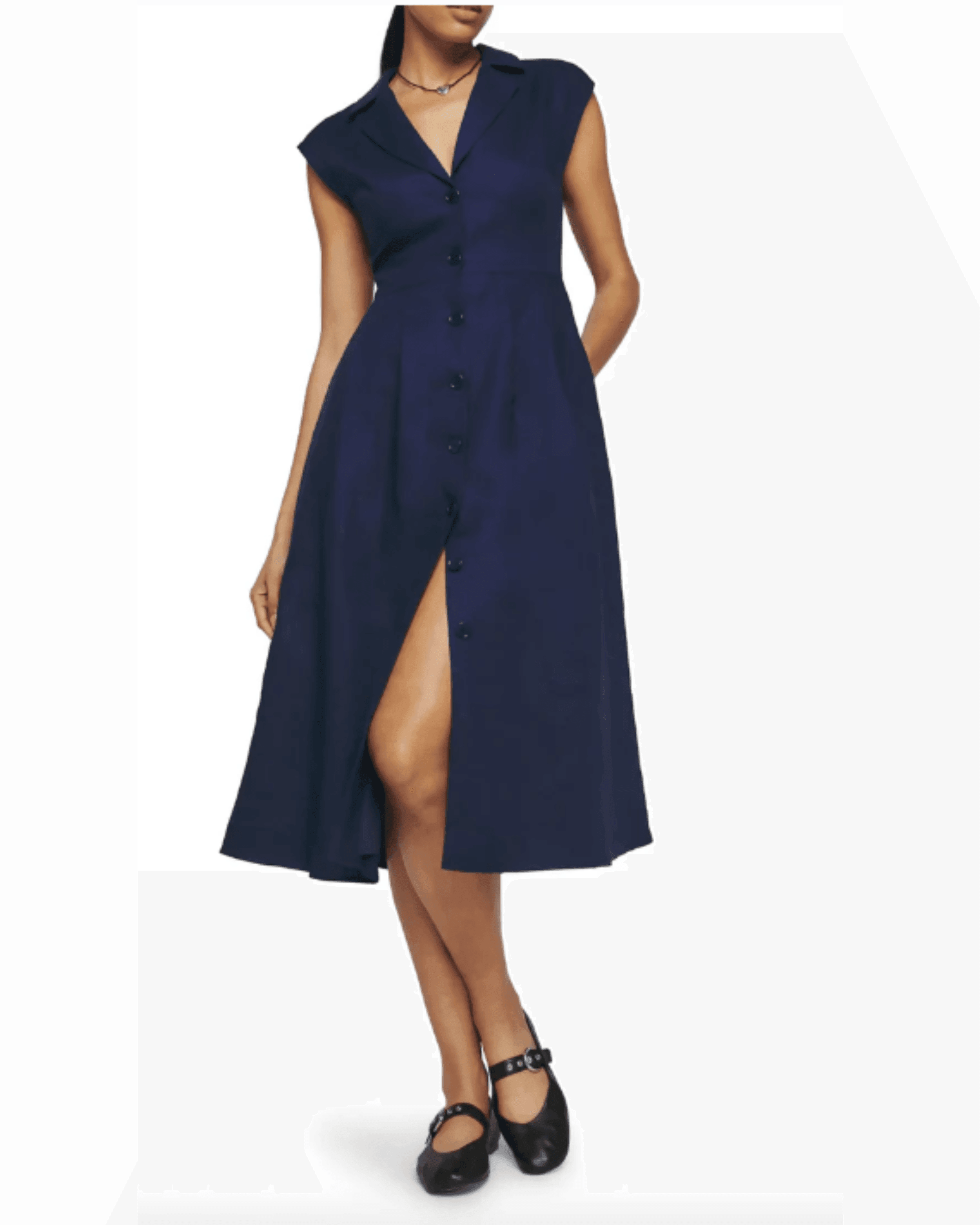 Zienna Navy Linen Midi Dress - Endless - UAE Rental and Resale for Women's Fashion