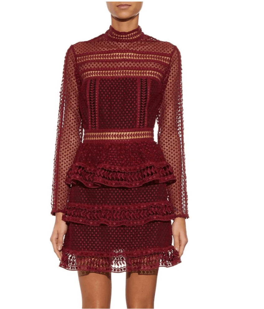 Burgundy Lace High Neck Dress - Endless - UAE Rental and Resale for Women's Fashion