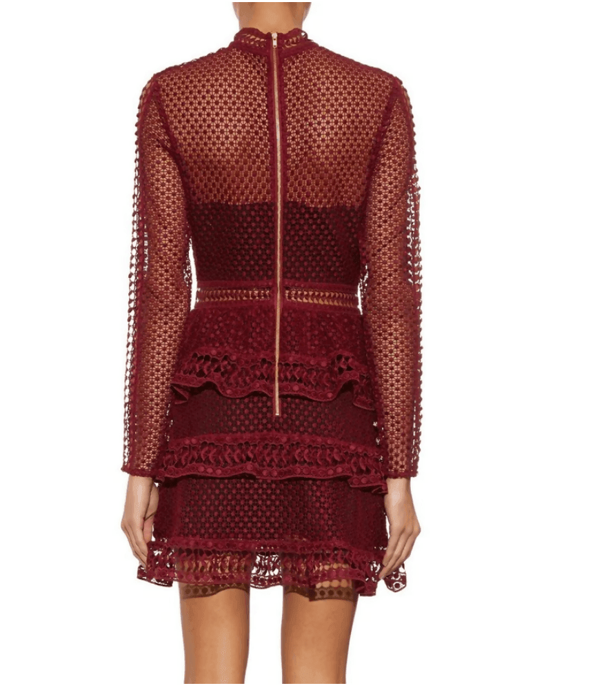 Burgundy Lace High Neck Dress - Endless - UAE Rental and Resale for Women's Fashion