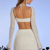 Embellished A-Line Mini Skirt in Ivory - Endless - UAE Rental and Resale for Women's Fashion