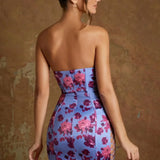 Kadriye Bandeau Mini Dress In Periwinkle Print - Endless - UAE Rental and Resale for Women's Fashion