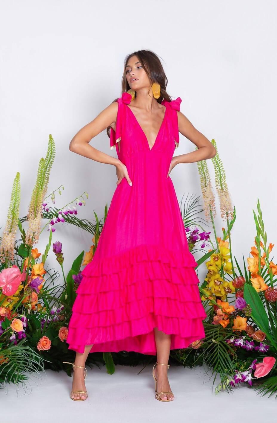 Maggie Dress in Cotton Silk Fuschia - Endless - UAE Rental and Resale for Women's Fashion