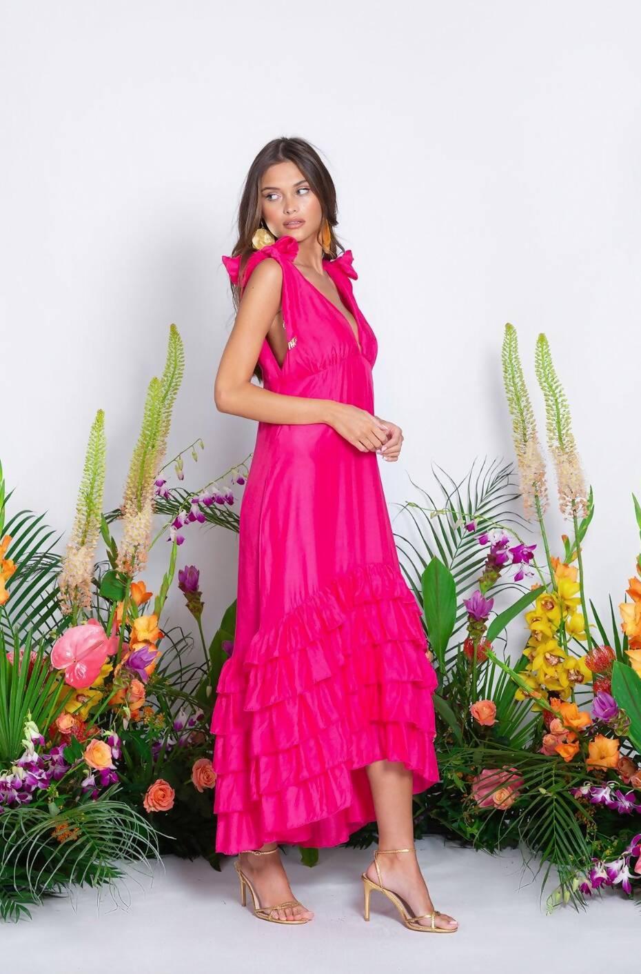 Maggie Dress in Cotton Silk Fuschia - Endless - UAE Rental and Resale for Women's Fashion