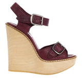 Maroon Leather Wooden Wedge Sandals - Endless - UAE Rental and Resale for Women's Fashion