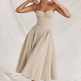 Beige corset sundress with thin straps and full midi skirt — House of CB | Endless UAE