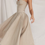 Beige corset sundress with thin straps and full midi skirt — House of CB | Endless UAE