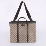 Large beige GG canvas tote bag with brown leather trim, top handles and detachable shoulder strap — Gucci | Endless UAE
