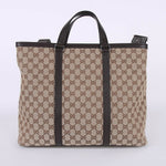 Beige GG canvas tote bag with brown leather handles and trim, featuring signature monogram pattern — Gucci | Endless UAE