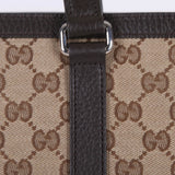 Beige GG canvas with brown leather trim and metal hardware detail on Gucci Joy tote bag — Gucci | Endless UAE
