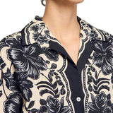 Black and beige floral print shirt with contrast collar and button front closure — Sandro | Endless UAE