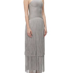 Metallic Kennedy Gown in silver with halter neckline and tiered fringe skirt — Hervé Léger | Endless UAE
