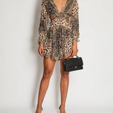 Brown leopard print long sleeve midi dress with waist cutouts and ruched detailing — Zimmermann | Endless UAE