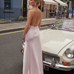 Elegant pale pink backless maxi dress with spaghetti straps and sleek silhouette — By Keara | Endless UAE