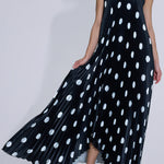 Black strapless polka dot pleated gown with asymmetrical hemline — L'IDÉE | Endless UAE