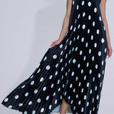 Black strapless polka dot pleated gown with asymmetrical hemline — L'IDÉE | Endless UAE