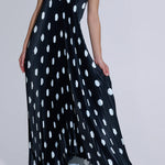 Black strapless polka dot pleated gown with asymmetrical hemline — L'IDÉE | Endless UAE