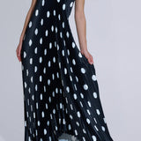Black strapless polka dot pleated gown with asymmetrical hemline — L'IDÉE | Endless UAE