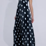 Black strapless polka dot pleated gown with asymmetrical hemline — L'IDÉE | Endless UAE