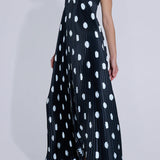 Black strapless polka dot pleated gown with asymmetrical hemline — L'IDÉE | Endless UAE