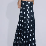 Black strapless polka dot pleated gown with asymmetrical hemline — L'IDÉE | Endless UAE