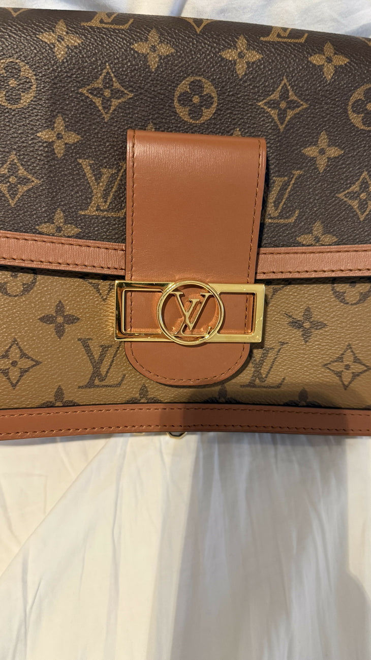 Louis Vuitton Dauphine MM bag in Monogram canvas with caramel leather trim and gold LV Circle clasp closure — Louis Vuitton | Endless UAE