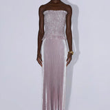Strapless pleated gown in dusty shimmer with ruched bodice and flowing skirt — L'IDÉE | Endless UAE