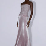 Strapless pleated gown in dusty shimmer with ruched bodice and flowing skirt — L'IDÉE | Endless UAE