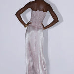 Strapless pleated gown in dusty shimmer with ruched bodice and flowing skirt — L'IDÉE | Endless UAE