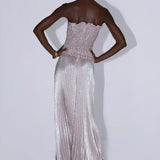 Strapless pleated gown in dusty shimmer with ruched bodice and flowing skirt — L'IDÉE | Endless UAE