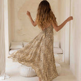 Woman wearing beige leopard print halter dress — Sophia Alexia | Endless UAE