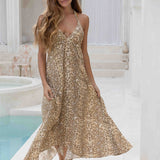Woman wearing beige leopard print halter dress — Sophia Alexia | Endless UAE