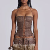 Raven Faux Fur & Leather Skirt