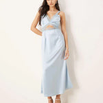 Light blue lace cut-out slip midaxi dress with V-neckline — Never Fully Dressed | Endless UAE