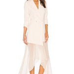 Elegant ivory tuxedo-inspired maxi dress with asymmetric hem, V-neckline, and long sleeves — Haute Hippie | Endless UAE