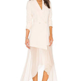 Elegant ivory tuxedo-inspired maxi dress with asymmetric hem, V-neckline, and long sleeves — Haute Hippie | Endless UAE