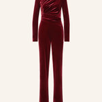 Burgundy velvet gathered jumpsuit with long sleeves and wide-leg pants — Talbot Runhof | Endless UAE