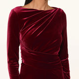 Burgundy velvet gathered jumpsuit with long sleeves and wide-leg pants — Talbot Runhof | Endless UAE