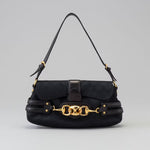 Black canvas shoulder bag with gold horsebit chain detail and leather trim — Gucci | Endless UAE