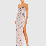 Purple Embellished Lace Sleeveless V Neck Gown