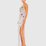 Purple Embellished Lace Sleeveless V Neck Gown