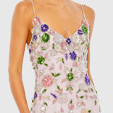 Purple Embellished Lace Sleeveless V Neck Gown