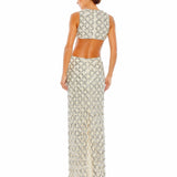 Silver Lattice Detailed Cut Out Column Gown