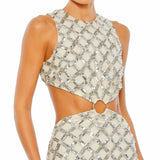 Silver Lattice Detailed Cut Out Column Gown