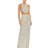 Silver Lattice Detailed Cut Out Column Gown