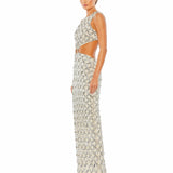 Silver Lattice Detailed Cut Out Column Gown