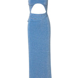 Blue sparkly maxi dress with front cutout detail and thin straps — Baobab | Endless UAE