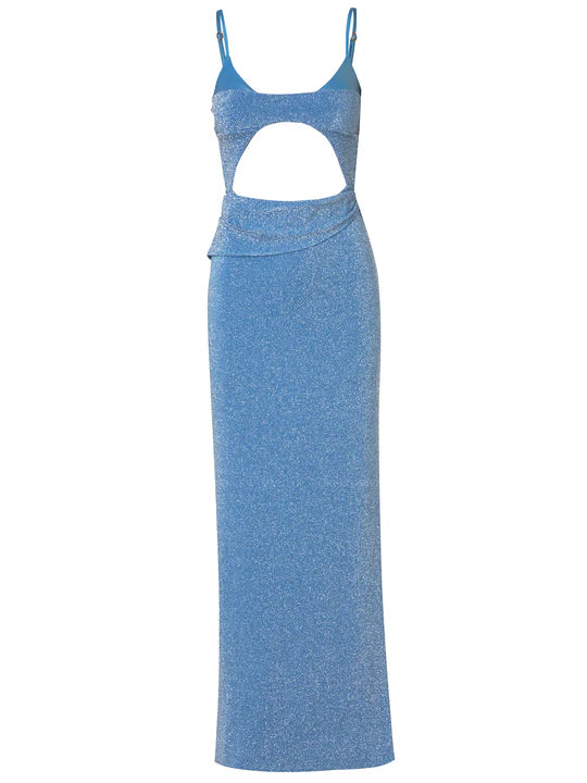Blue sparkly maxi dress with front cutout detail and thin straps — Baobab | Endless UAE