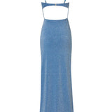 Blue sparkly cutout maxi dress with thin straps and front detail — Baobab | Endless UAE