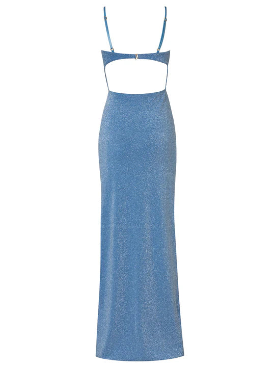 Blue sparkly cutout maxi dress with thin straps and front detail — Baobab | Endless UAE